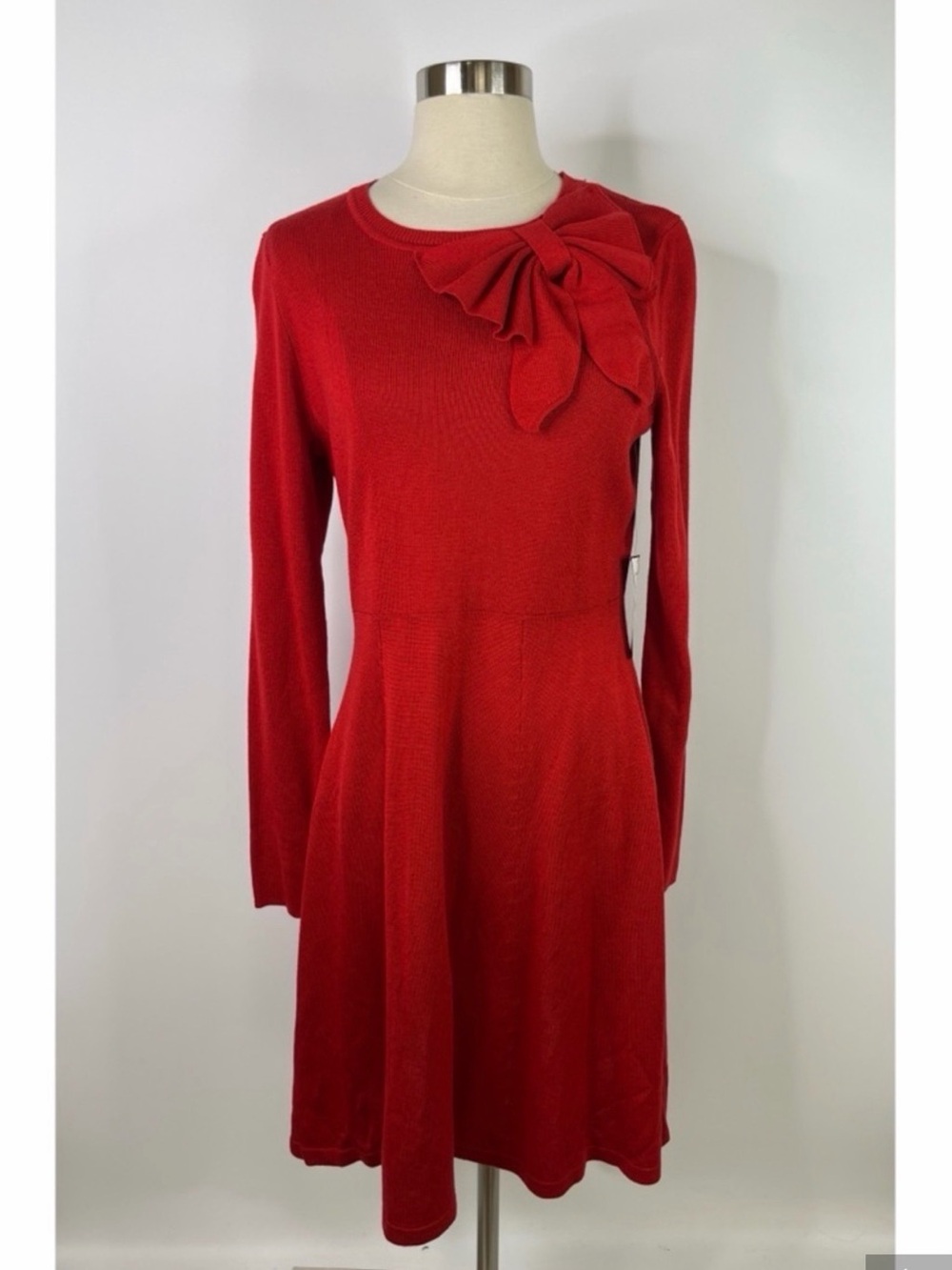 Jessica Howard Classic Red Long-Sleeve Bow-Accent Dress